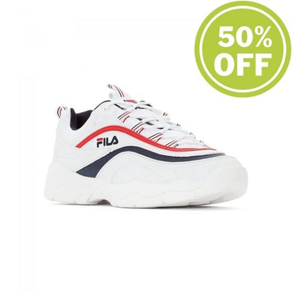 Fila Ray Low Men's Sneakers - White/Navy/Red,NZ 438-5873